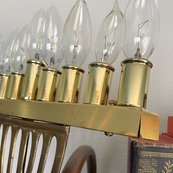 Vintage Brass Electric Menorah Lamp With 9 Bulbs & Sturdy Base - Picture 6 of 14